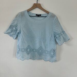 Soft Blue Embroidered Delicate 100% Cotton Women's Blouse